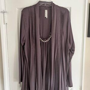 Elegant Purple/Grey Long Cardigan with Matching Shirt